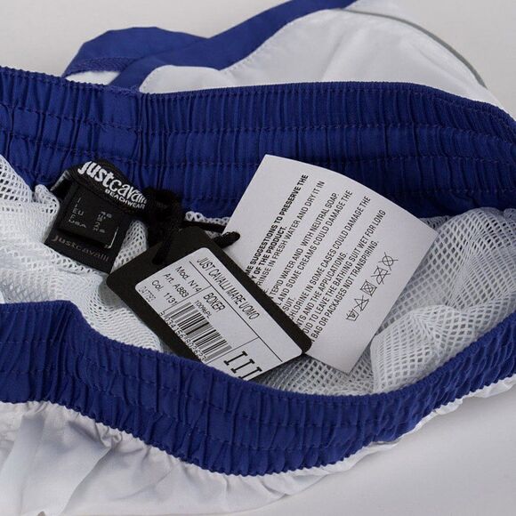 New Just Cavalli Men XS / 46 White Blue Short Swim Trunks Light Beach Swimsuit - Picture 8 of 8